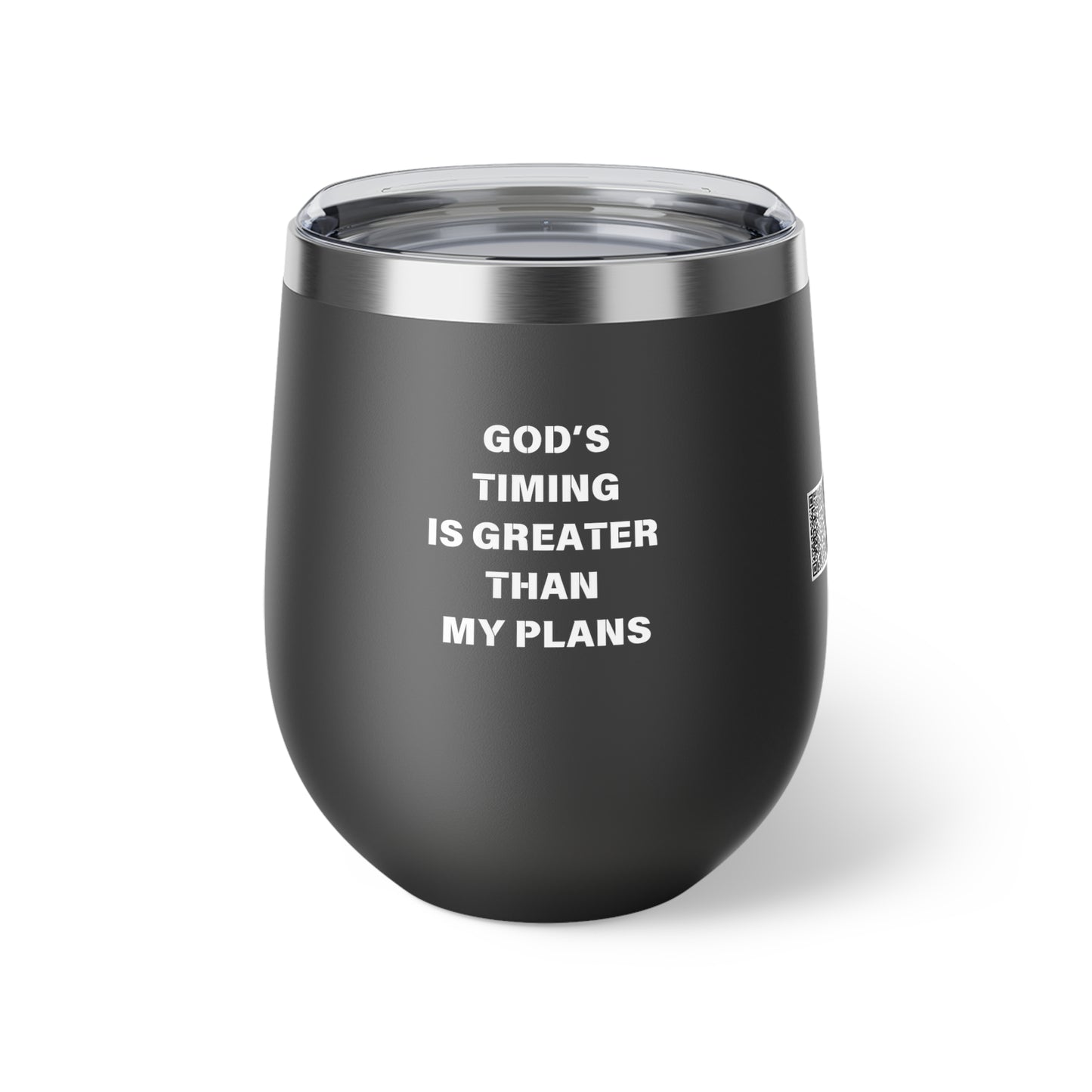 Stylish Copper Vacuum Insulated 12oz Travel Cup - God’s Timing is Greater Than My Plans