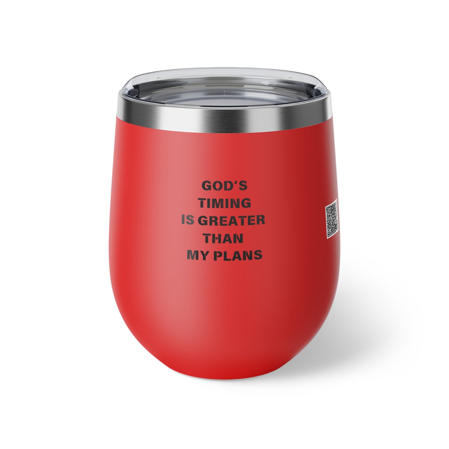 Stylish Copper Vacuum Insulated 12oz Travel Cup - God’s Timing is Greater Than My Plans